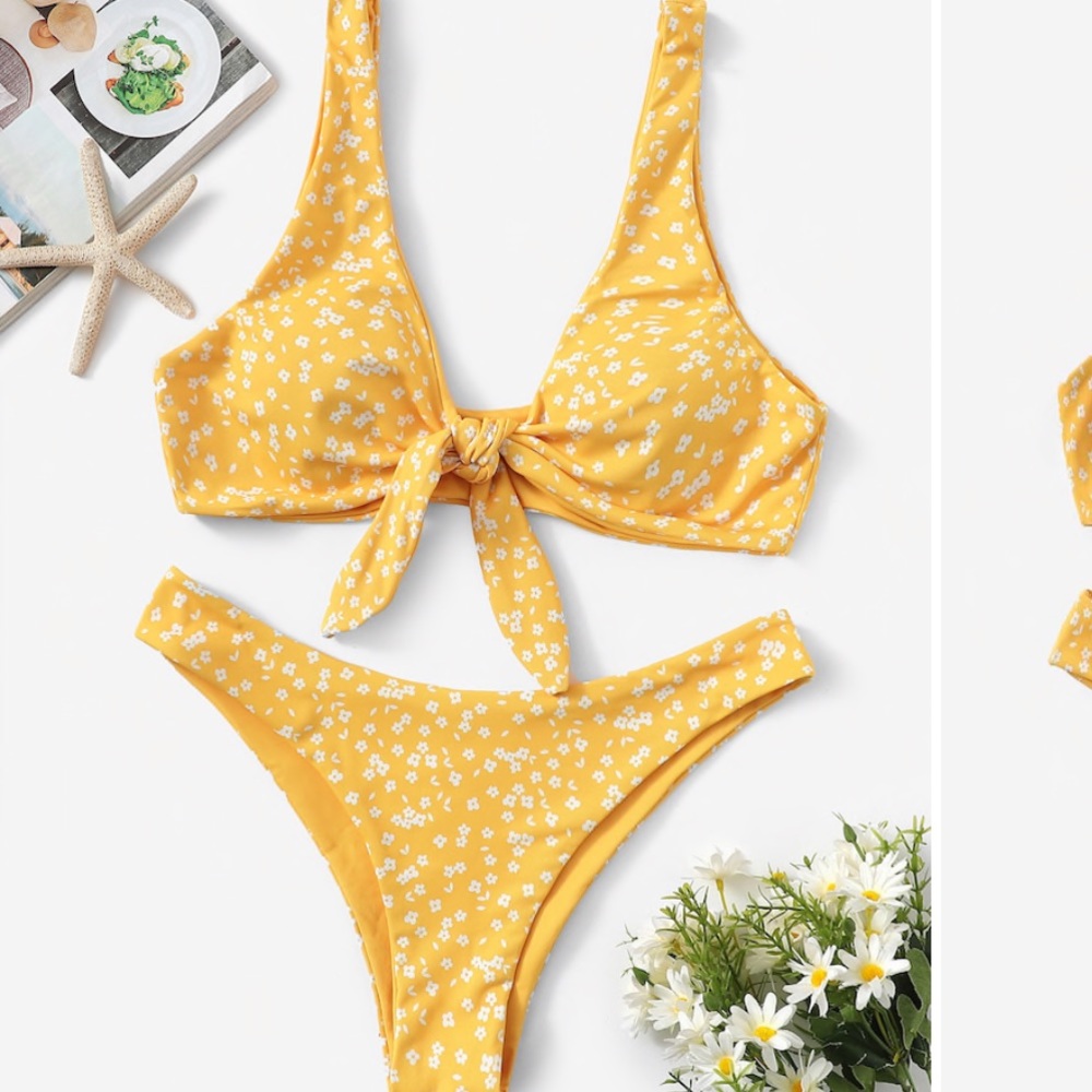 Ditsy floral knitted yellow bikini